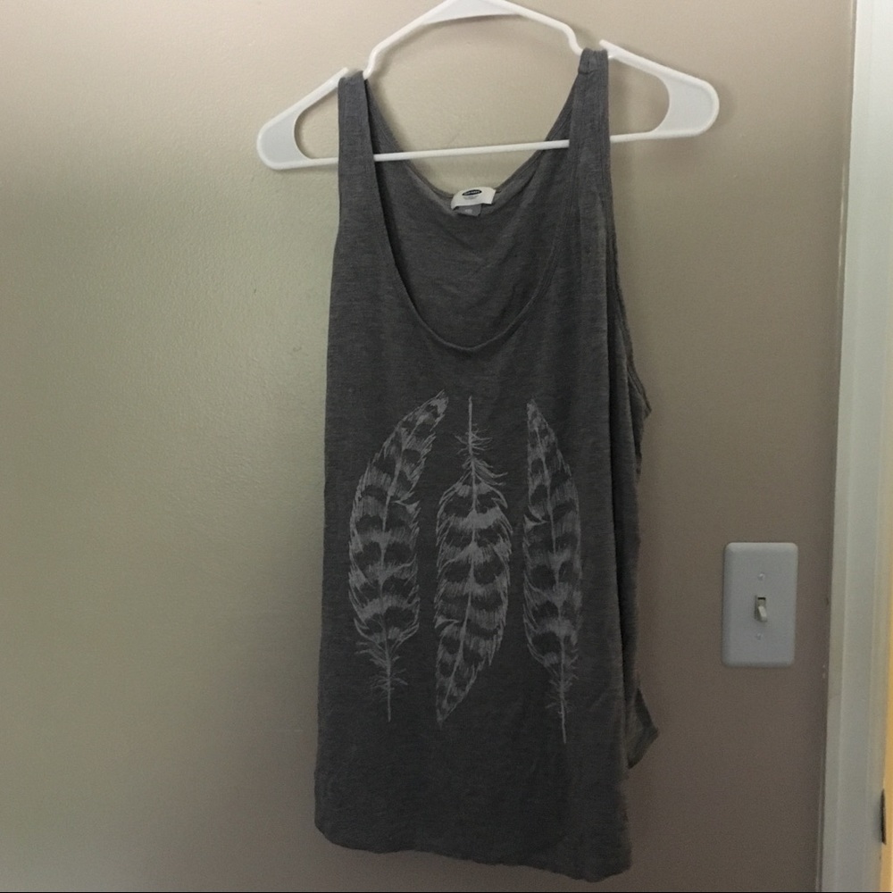 Old Navy Gray Feather Print Tank